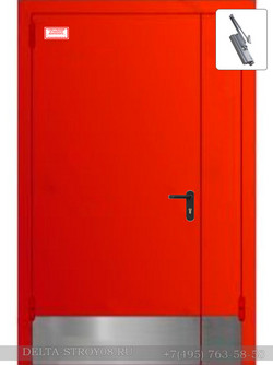 Противопожарная дверь тамбурная красная П2лс Прг с отбойной панелью