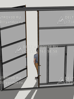 Распашные ворота 5 метров РВМ тёмно-синие для таксопарков