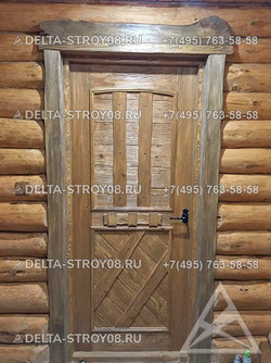 ДСВ Дверь в баню под старину М с установкой и коваными элементами