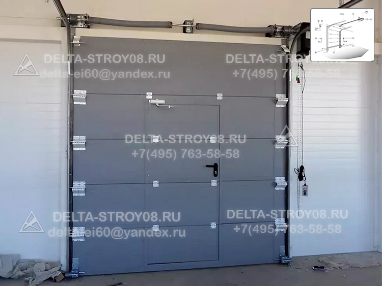 Противопожарные ворота подъемные утепленные с калиткой для автомоек