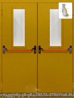 Противопожарная дверь с антипаникой и окнами на пост охраны стальная