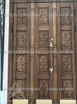 Дверь в Церковь теплая с металлической рамой и отделкой из массива К
