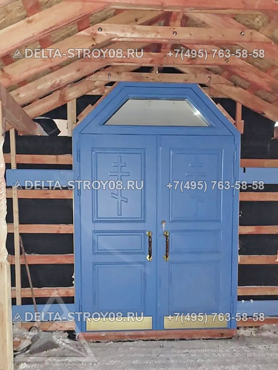 ДХ Дверь в Храм высокая входная с остекленной фрамугой двухстворчатая