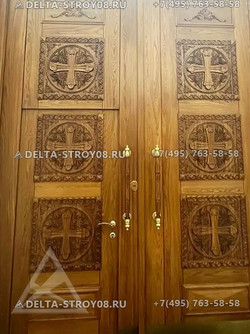 Дверь в Церковь из дуба с тонкой резьбой 02-О на стальном каркасе ДМЦ