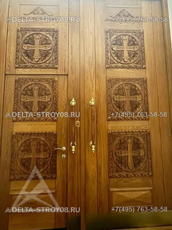 Дверь в Храм парадная для входа в главный зал из плотного дерева ДСХ