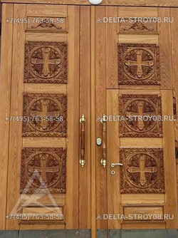 ДЦМ Дверь для Церкви с порталом арочная 02 со вставками из стекла Прг